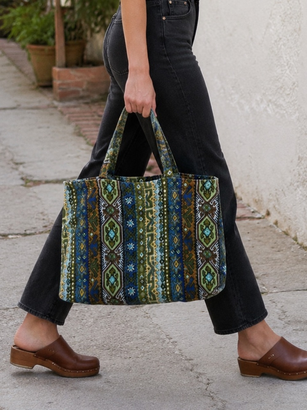 Vintage 1960s Knitility Tapestry Knitting Bag Boho Geometric Tote